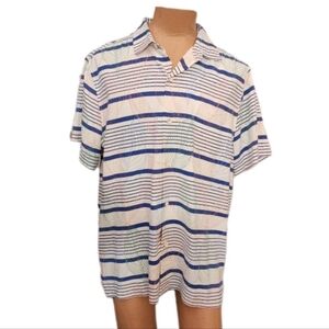 TOMMY BAHAMA 100% Silk Striped Leaf Print Button Up Shirt Cream Multi  S…